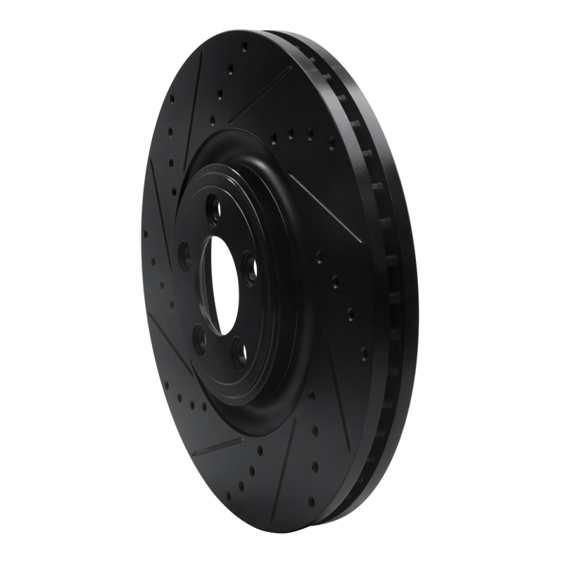 Jaguar F-Type Brake Rotor (1) - Front Left - R1 Concepts - Drilled & Slotted - Black - `06-`21